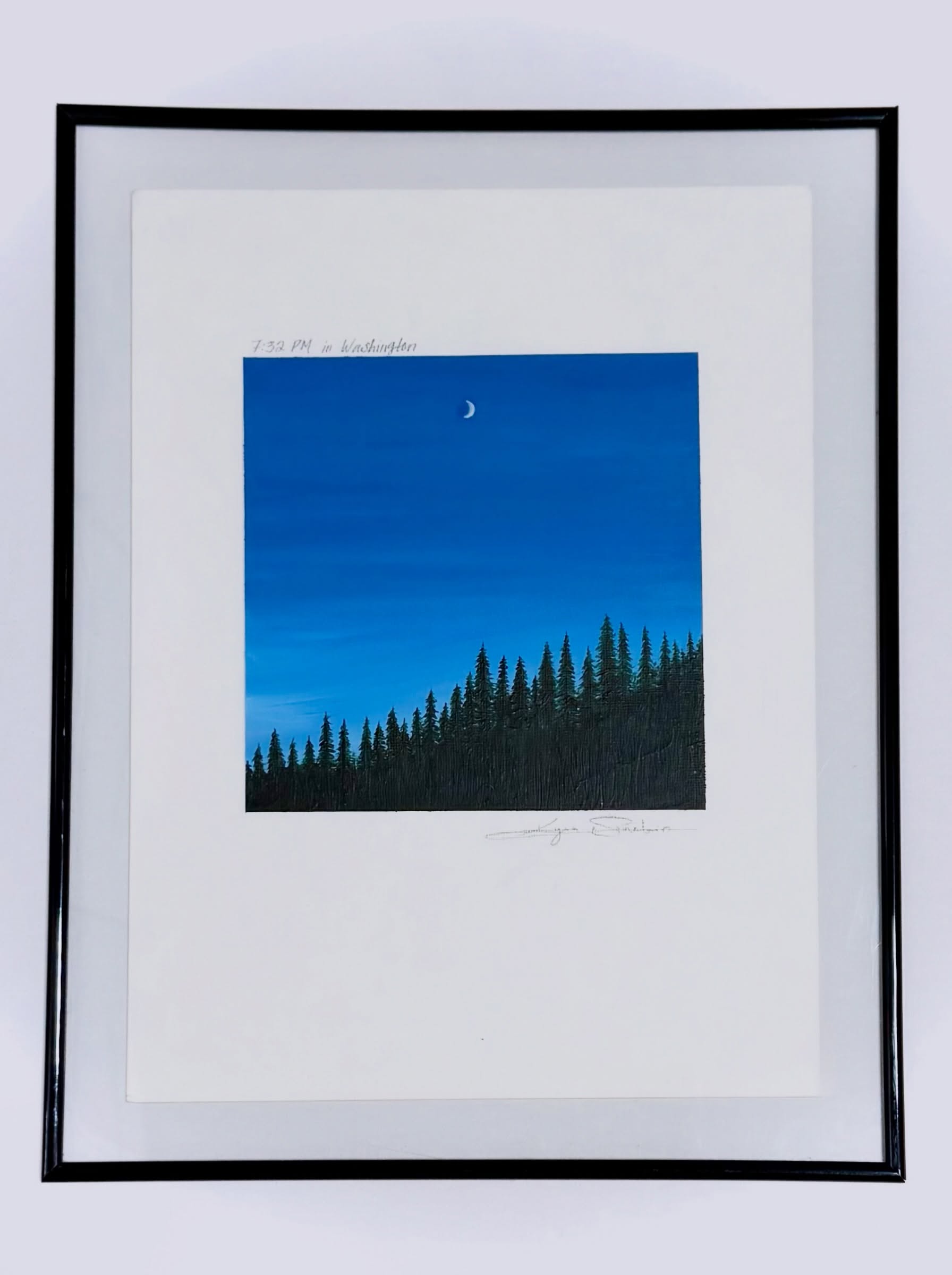 Framed original painting of a blue Washington evening